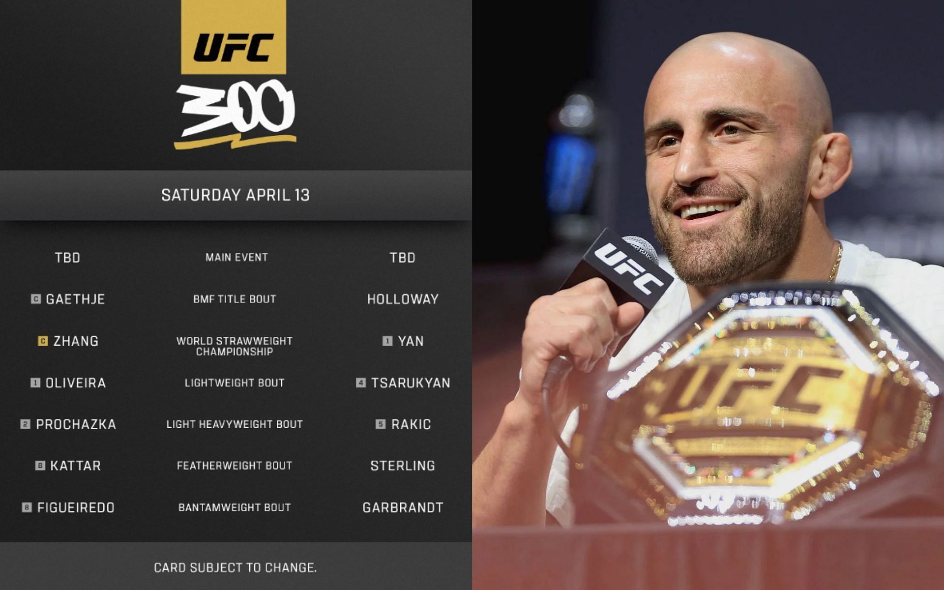 Alexander Volkanovski (right) volunteers to step-up and headline UFC 300 (left) [Images Courtesy: @GettyImages and @UFC on Instagram]