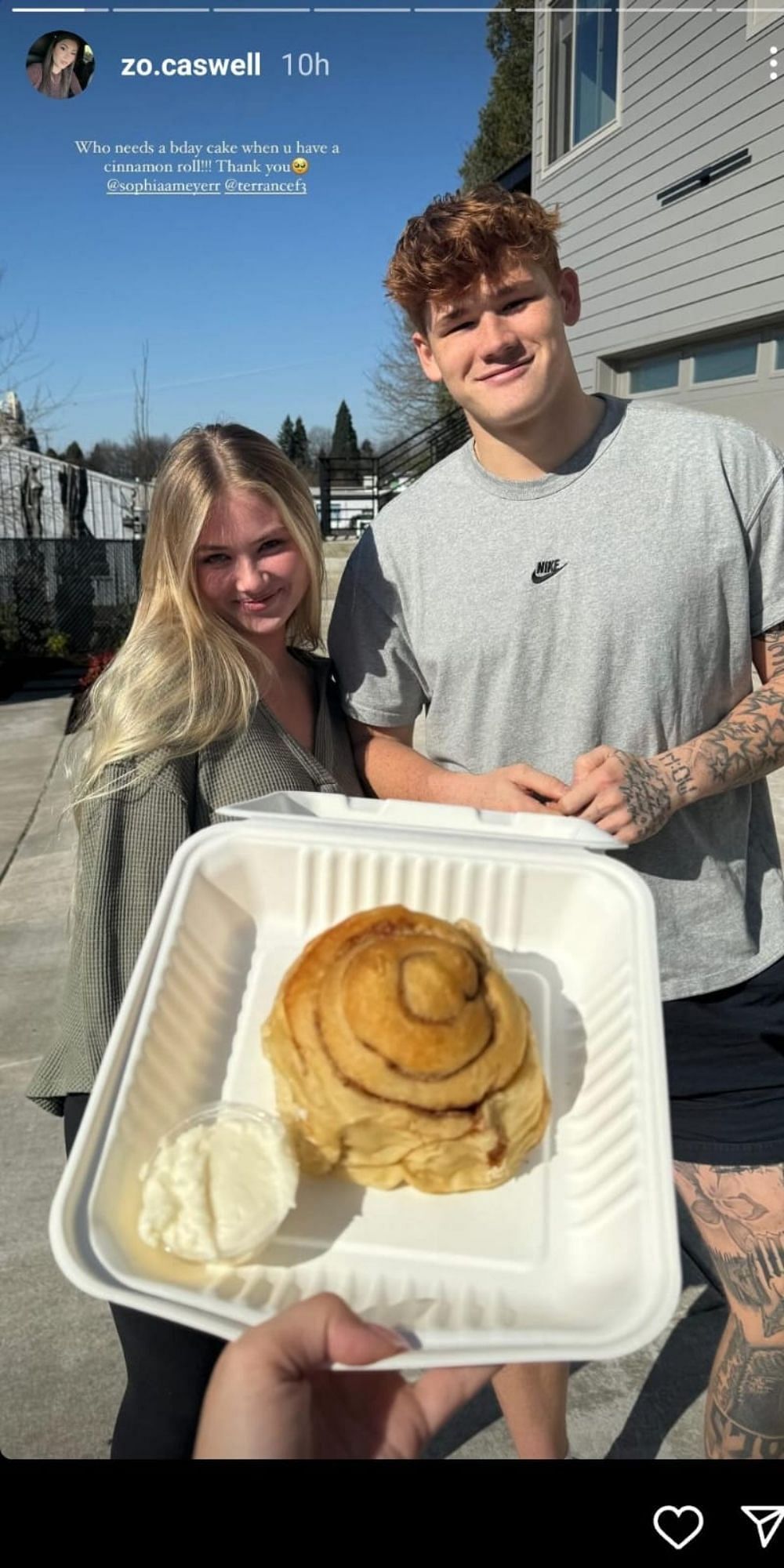 Zo Caswell got a cinnamon roll on her birthday.