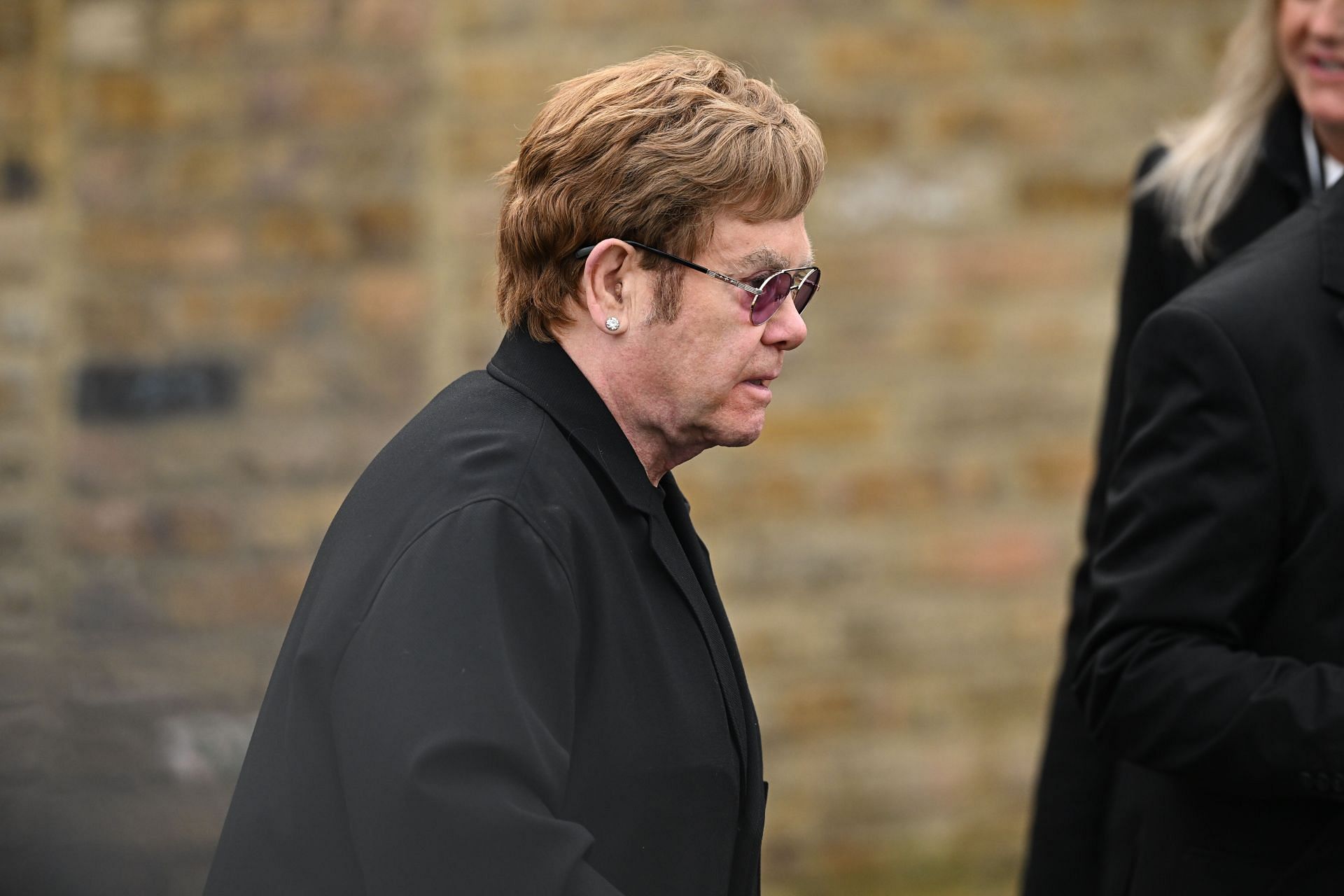 Elton John at Derek Draper&#039;s funeral (Image via Getty Images)