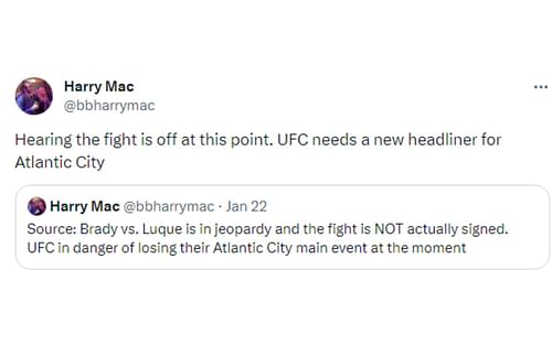 Mac's tweet regarding Brady vs. Luque [Image courtesy: @bbharrymac - X]