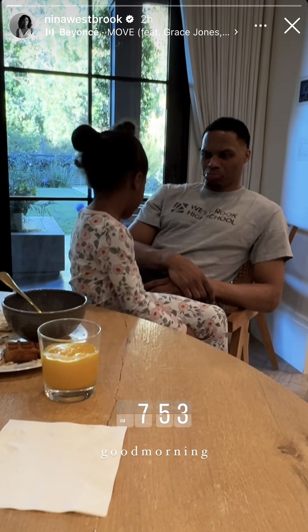 Russell Westbrook does matching dances moves with daughter - Nina Westbrook&#039;s Instagram story