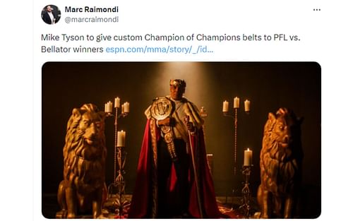 Tweet regarding Tyson awarding champion vs. champion titles [Image courtesy: @marcraimondi - X]