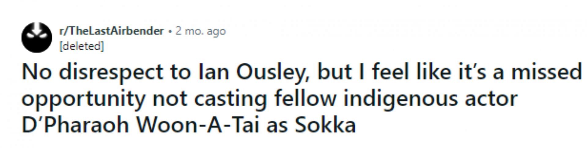 Fans react to Ian Ousley&#039;s casting as Sokka (Image via Reddit)