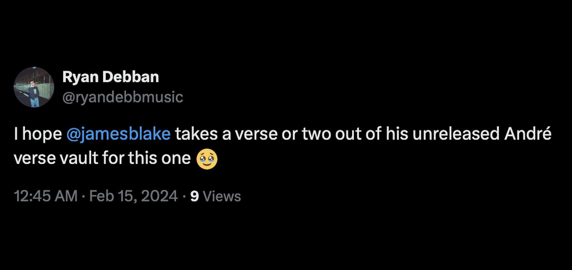A fan reacts to the Yachty x James Blake &#039;Bad Cameo&#039; collaboration project(Image via X/@ryandebbmusic)