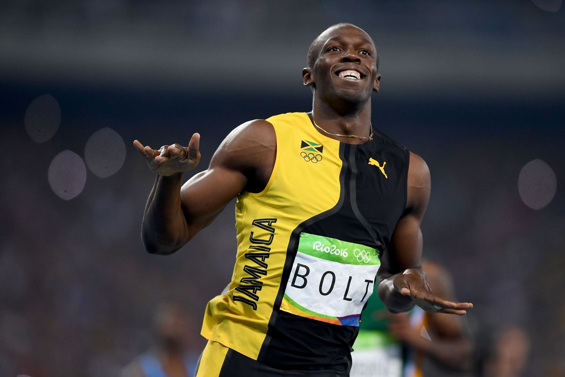 Usain Bolt after winning the Men&#039;s 100m Final at the Rio 2016 Olympic Games. (Photo by Shaun Botterill/Getty Images)