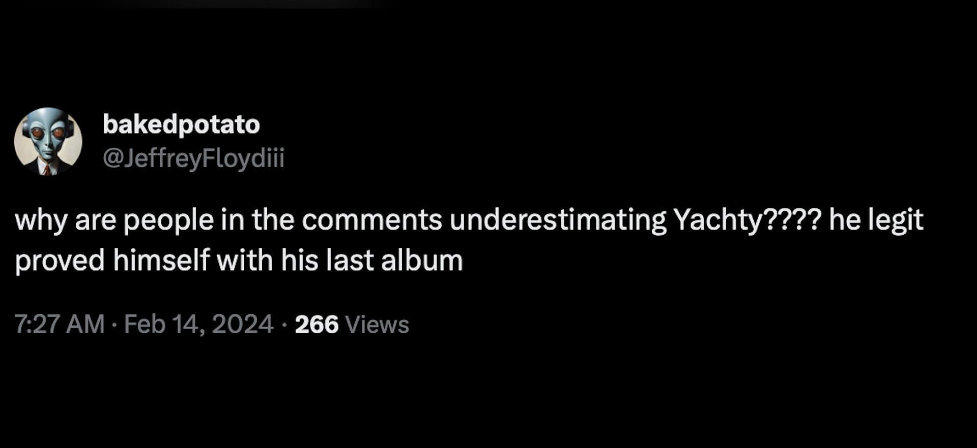 A fan reacts to the Yachty x James Blake &#039;Bad Cameo&#039; collaboration project(Image via X/@JeffreyFloydiii)