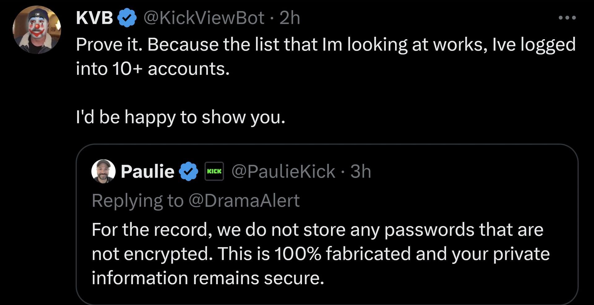 KVB&#039;s response to Paulie&#039;s tweet (Image via X)