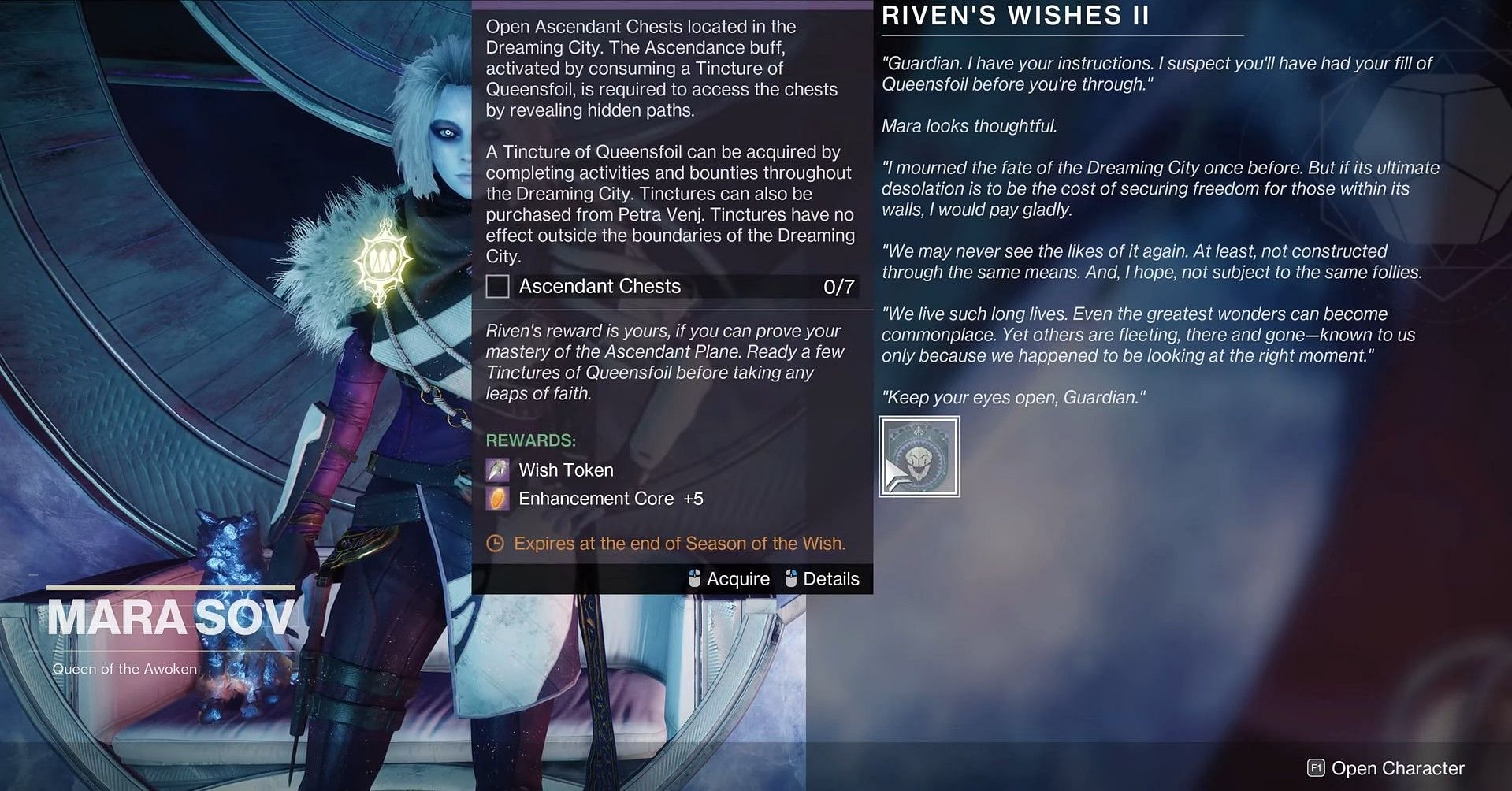 Week 2 objective for Riven&#039;s Wishes in Destiny 2 (Image via Bungie)