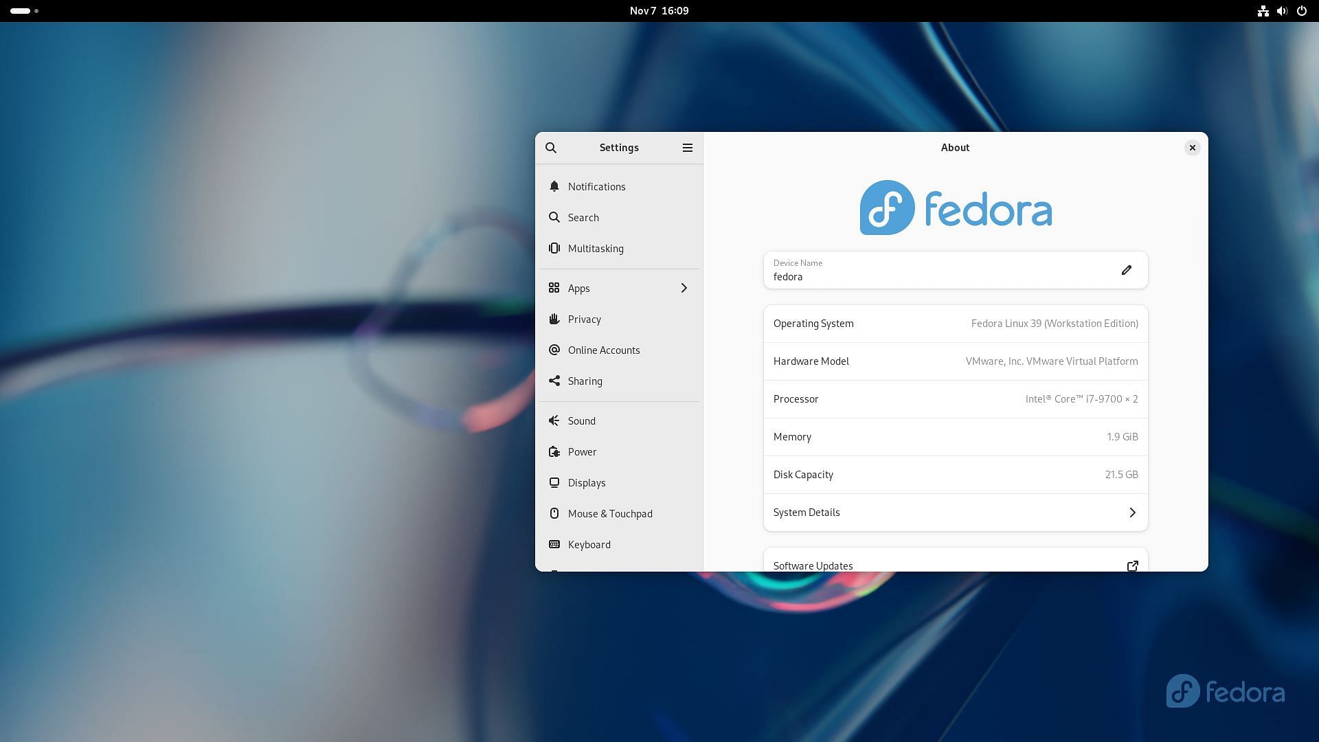 System Interface of Fedora OS (Image via Fedora Project | Wikipedia)