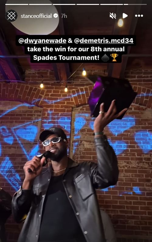 Stance Official's Instagram story featuring Dwyane Wade - Winner of the Stance Spade Tournament 2024