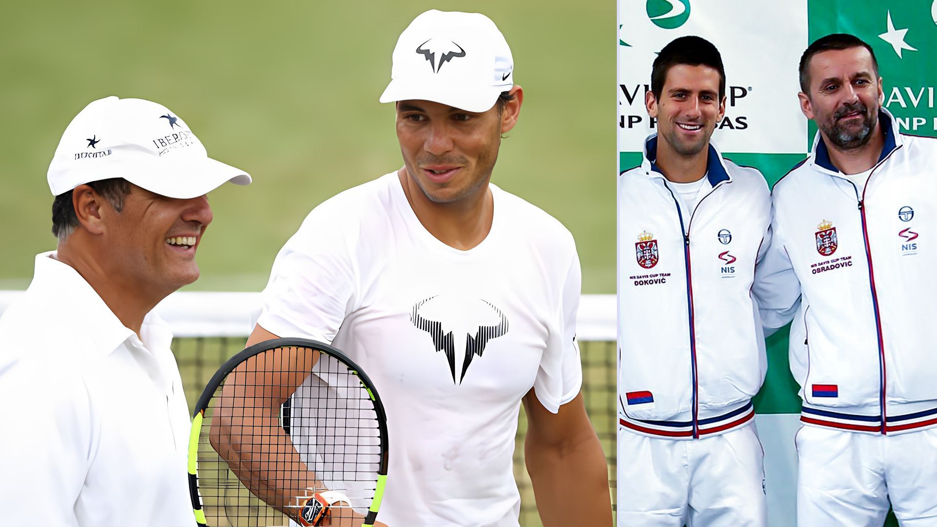 (L-R) Rafael Nadal, Toni Nadal, Novak Djokovic and Bogdan Obradovic.