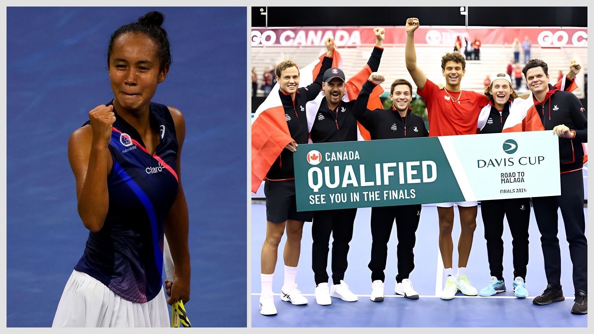 Leylah Fernandez(L) and Team Canada(R)