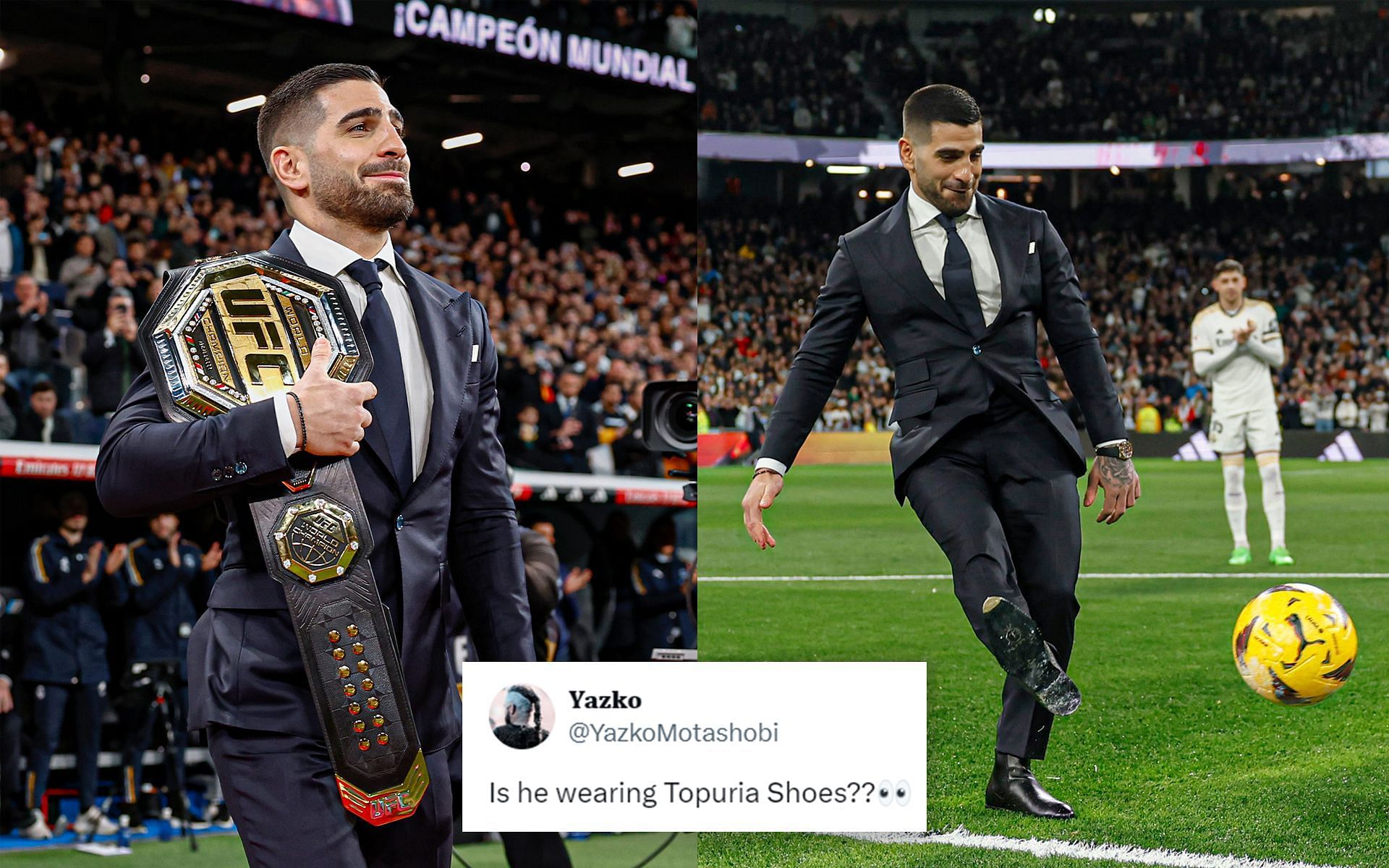 Ilia Topuria caught attention dueing his recent appearance at a soccer match [Images Courtesy: @realmadrid X]