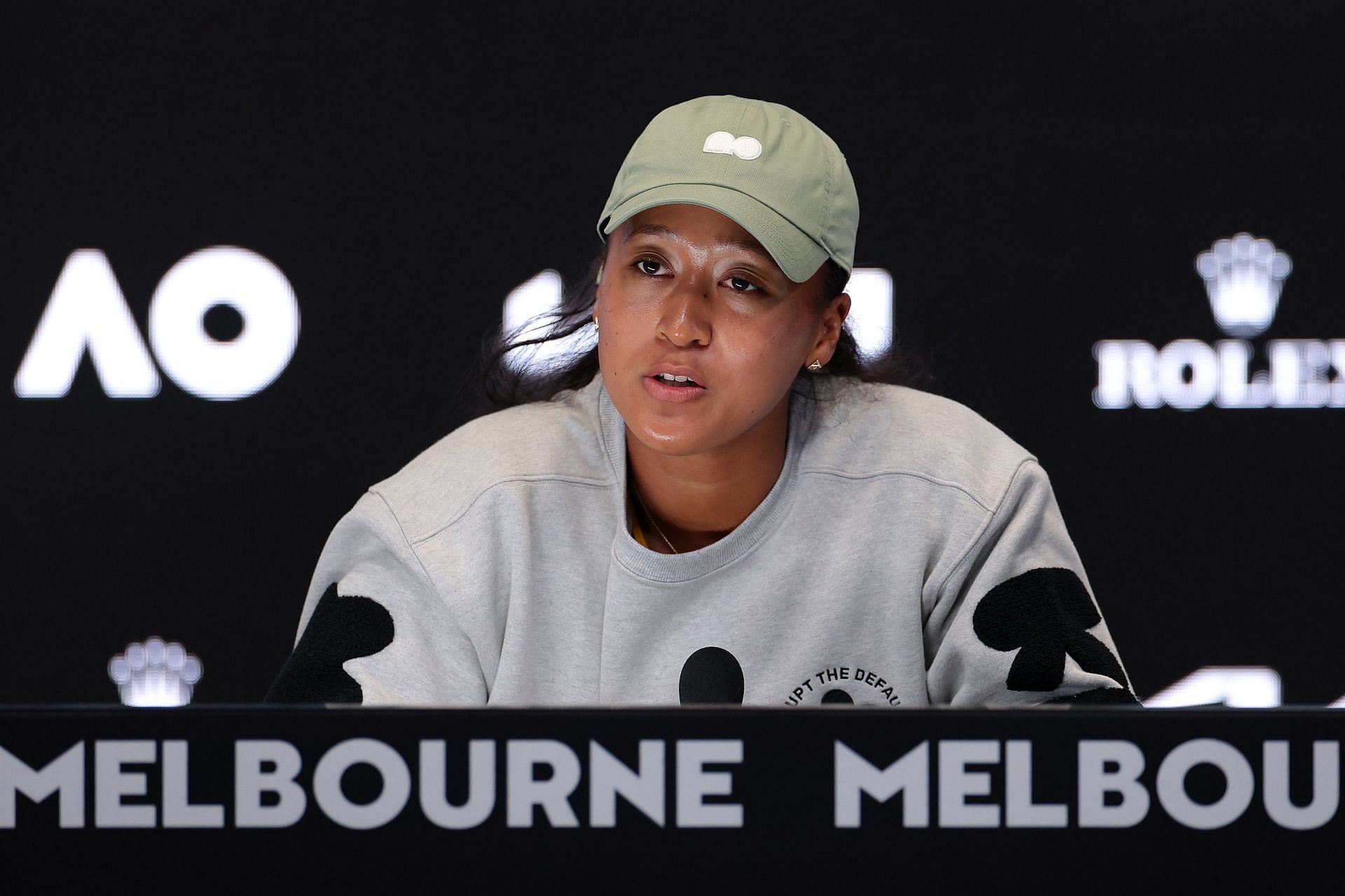 Naomi Osaka fields questions from the media.