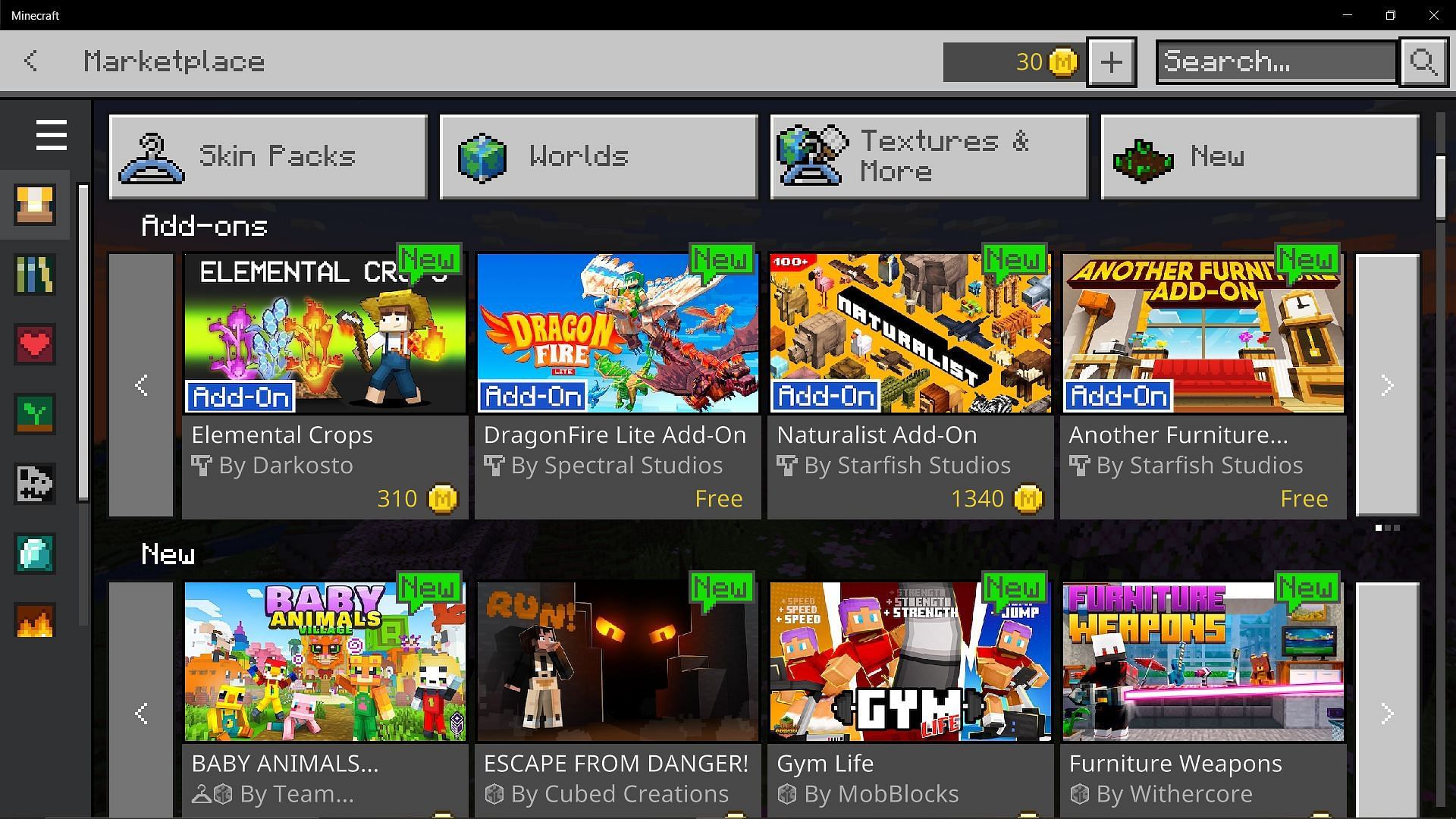 Add-ons now have their own category in the Minecraft Marketplace (Image via Mojang)