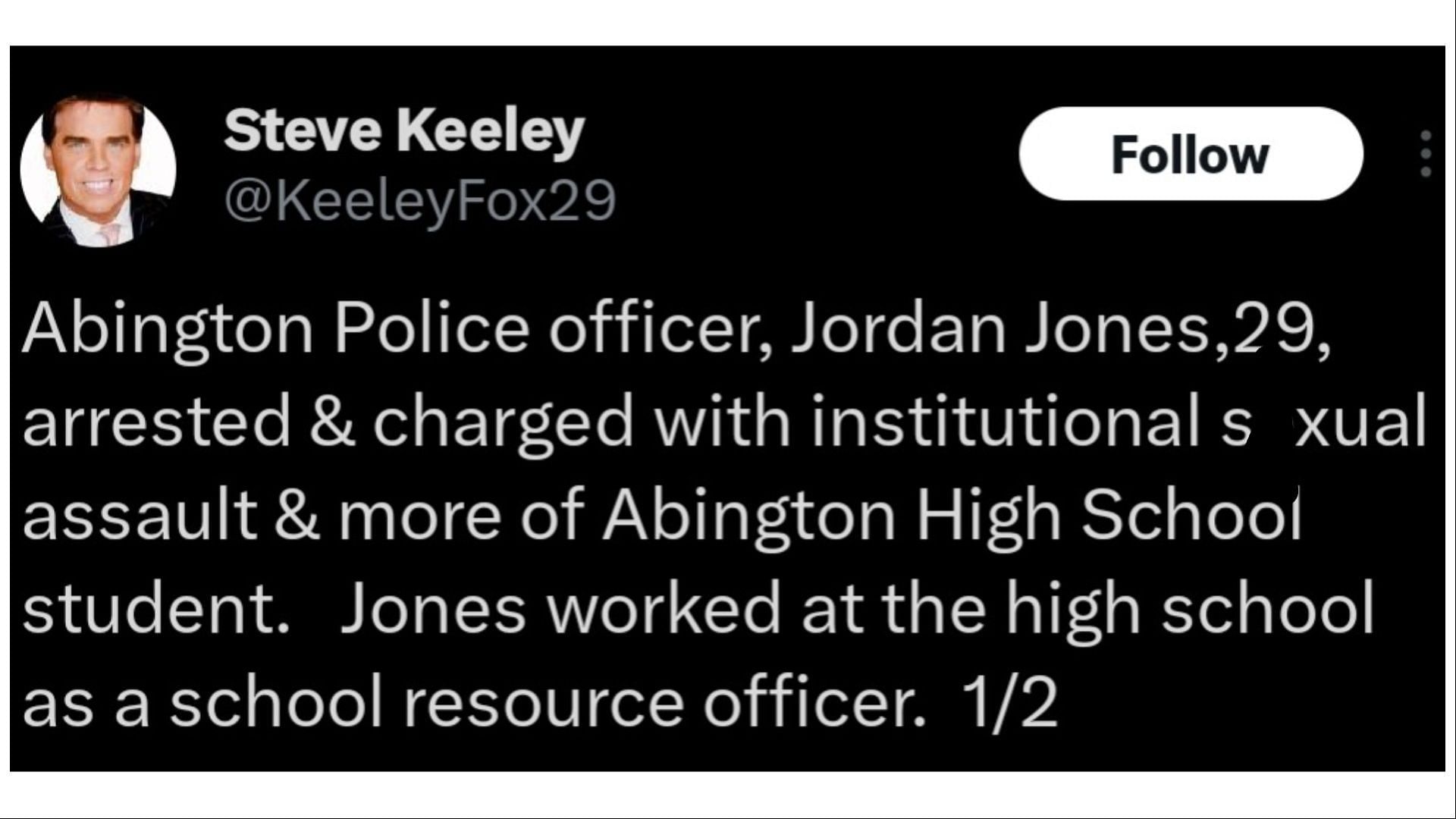 Jones was arrested on Tuesday (Image via X/@KeeleyFox29)