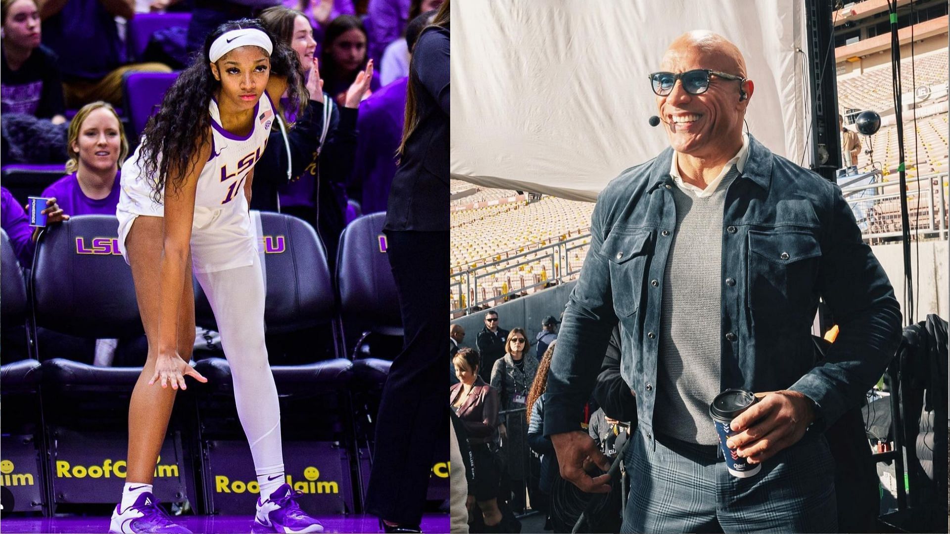 LSU Tigers basketball star Angel Reese and actor, Dwayne Johnson 