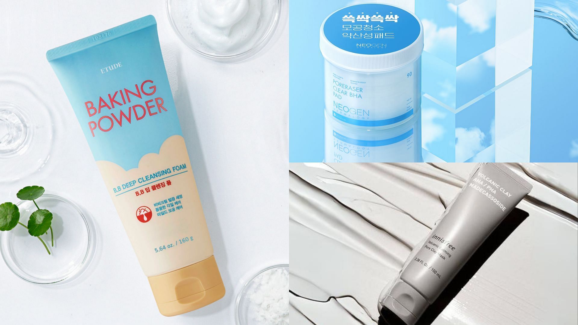 Best Korean skincare products to unclog pores (Image via Etude House, Neogen Lab, Innisfree)