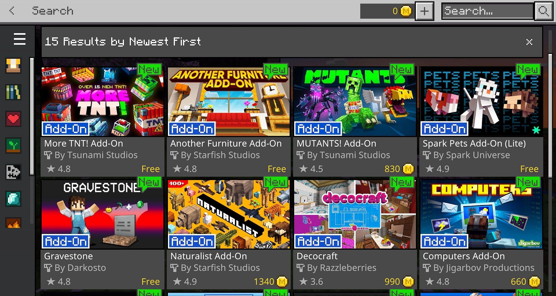 The addons page in the marketplace (Image via Mojang)