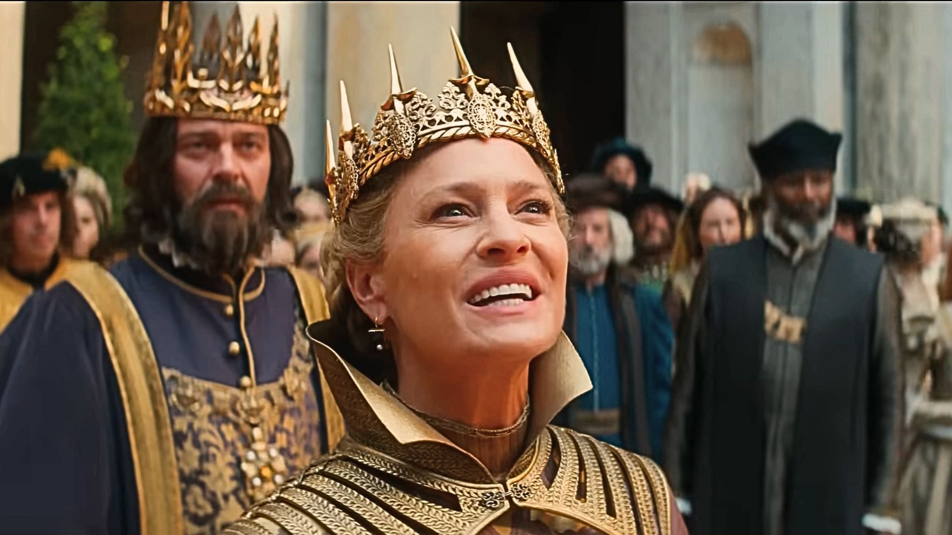 Actress Robin Wright plays the role of Queen Isabelle in the movie Damsel (Image via Netflix, official trailer, 2:14)