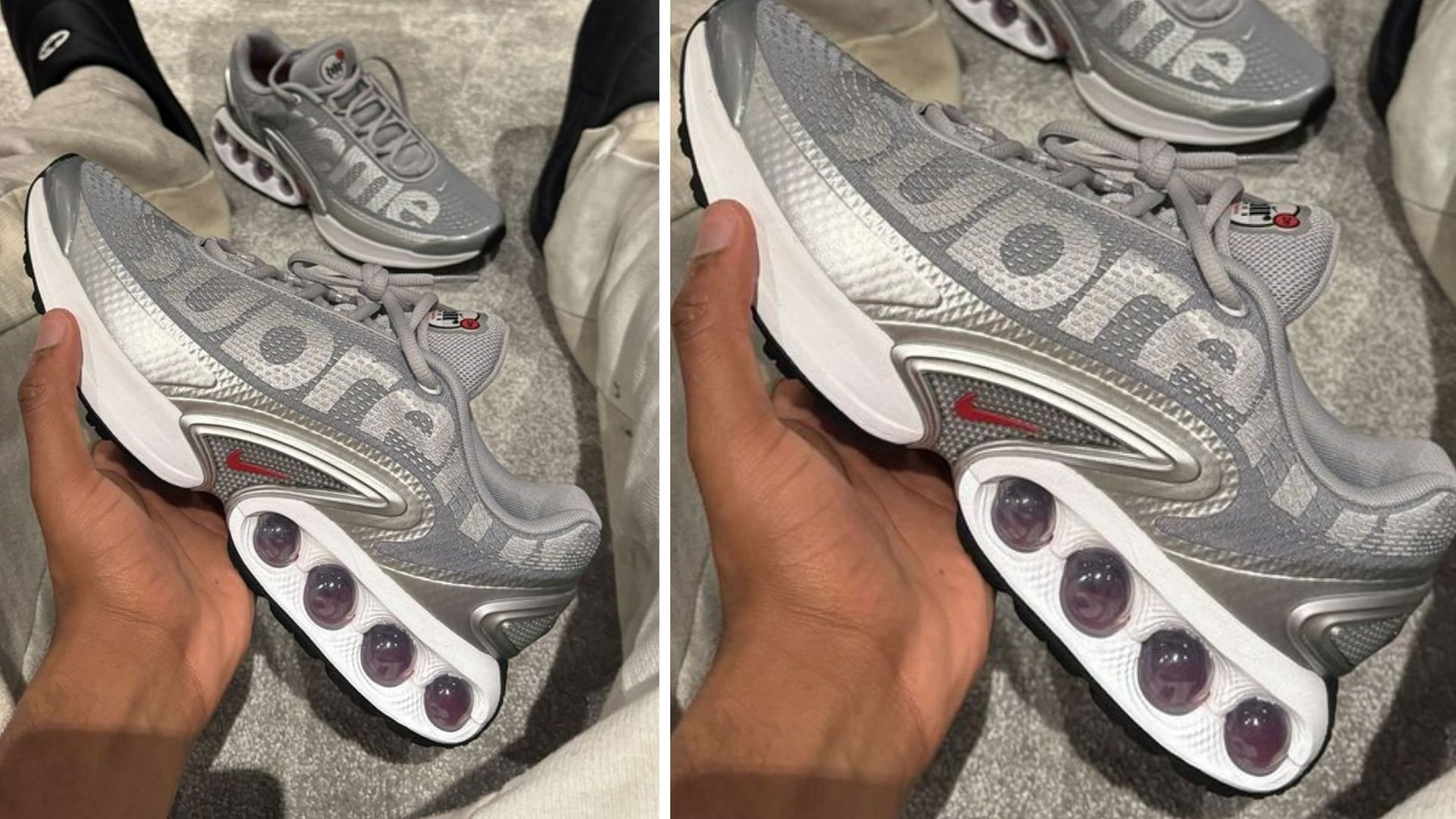 Supreme x Nike Air Max Dn Silver Bullet sneakers (Image via Instagram/@clint419)