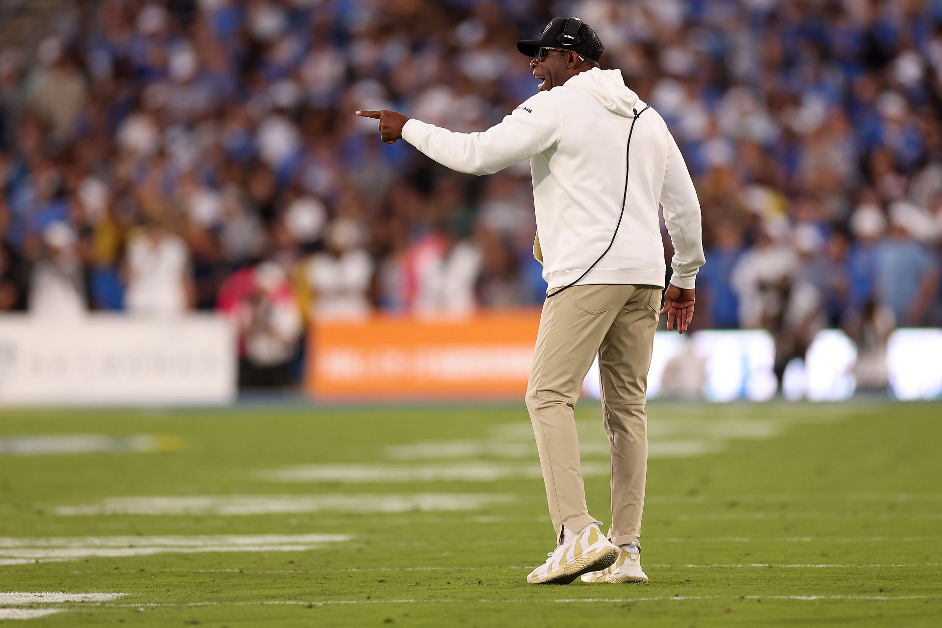 Coach Deion Sanders of the Colorado Buffaloes