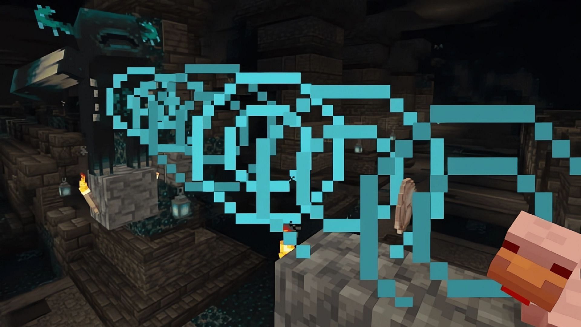 The Warden uses its sonic boom attack in Minecraft (Image via Mojang)
