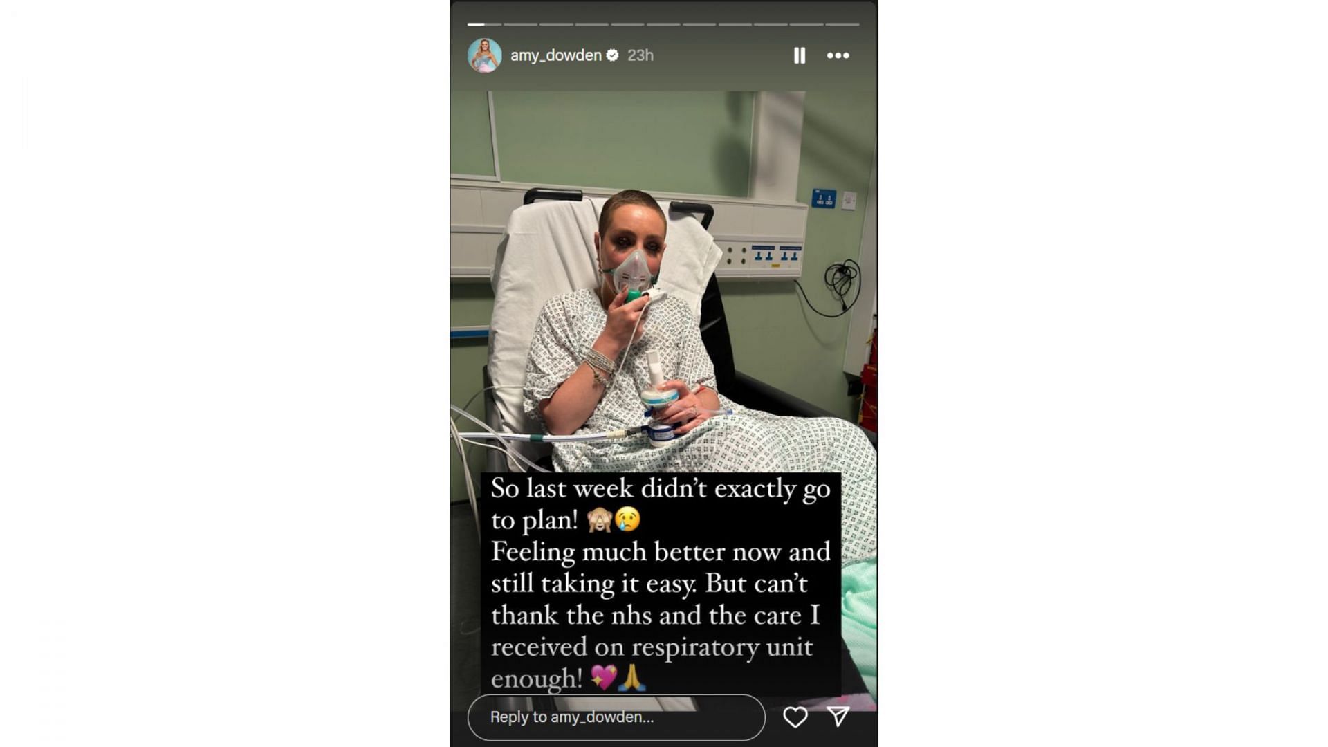 Amy thanked NHS and staff for the treatment and care (Image via Instagram/@amy_dowden)