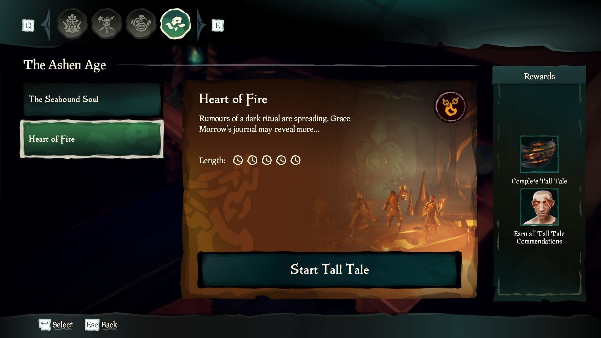 The Hear of Fire tall tale can be started from the Quest Table. (Image via Rare)