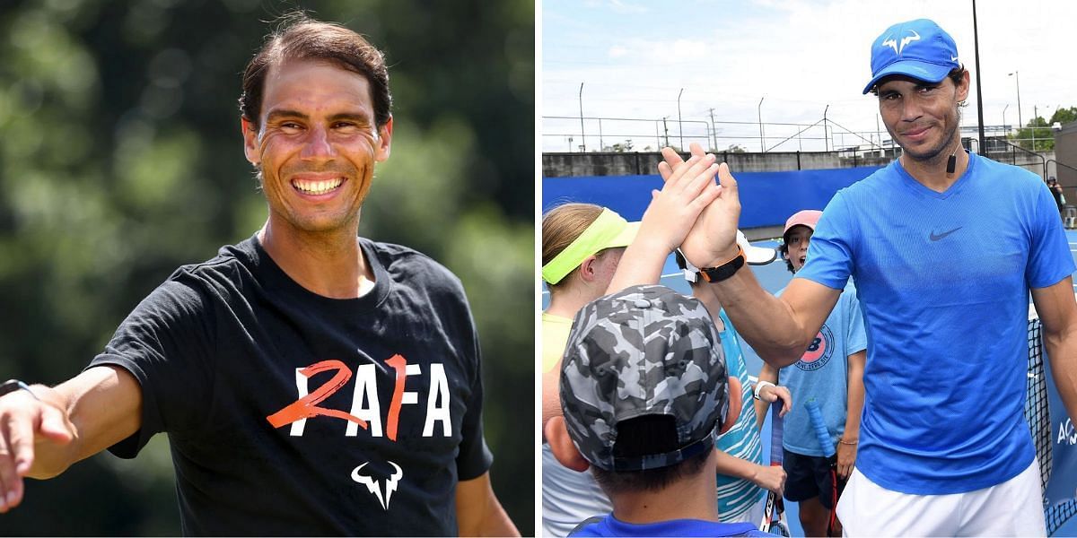 Rafael Nadal congratulates winners at the Rafa Nadal Academy 