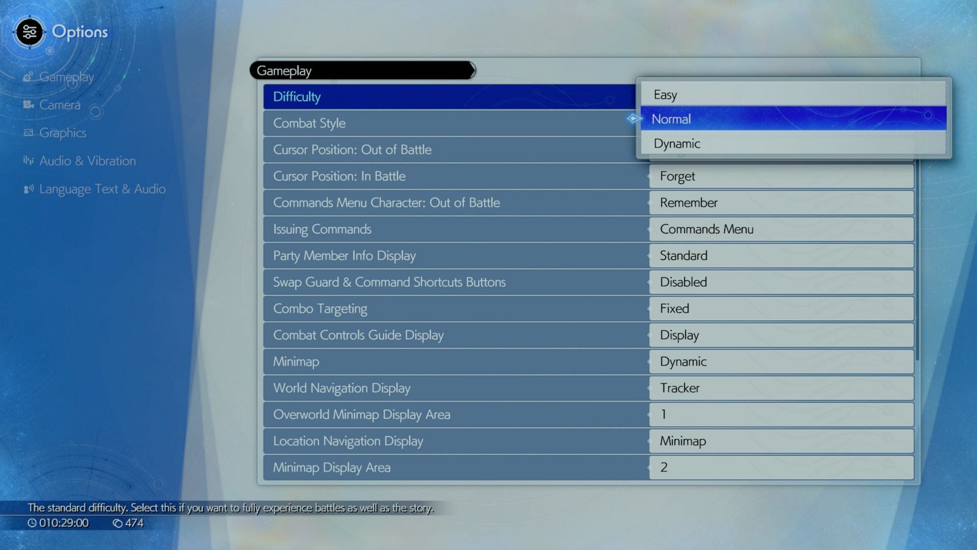 The default options you have available (Image via Square Enix)
