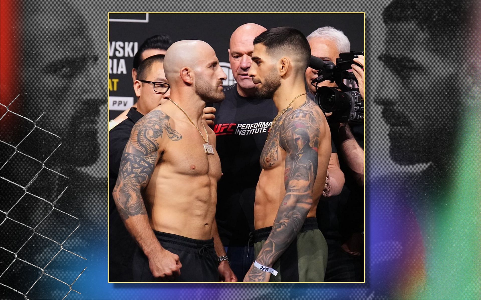 Alexander Volkanovski (left) addresses his opponent Ilia Topuria (right) ahead of UFC 298 clash. {Image credits: @ufc on Instagram]