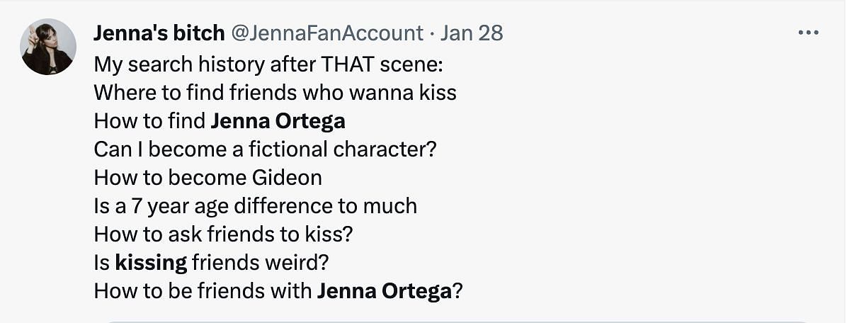 Fans reacting to the kissing scene. (Image via X/@Jennafanaccount)
