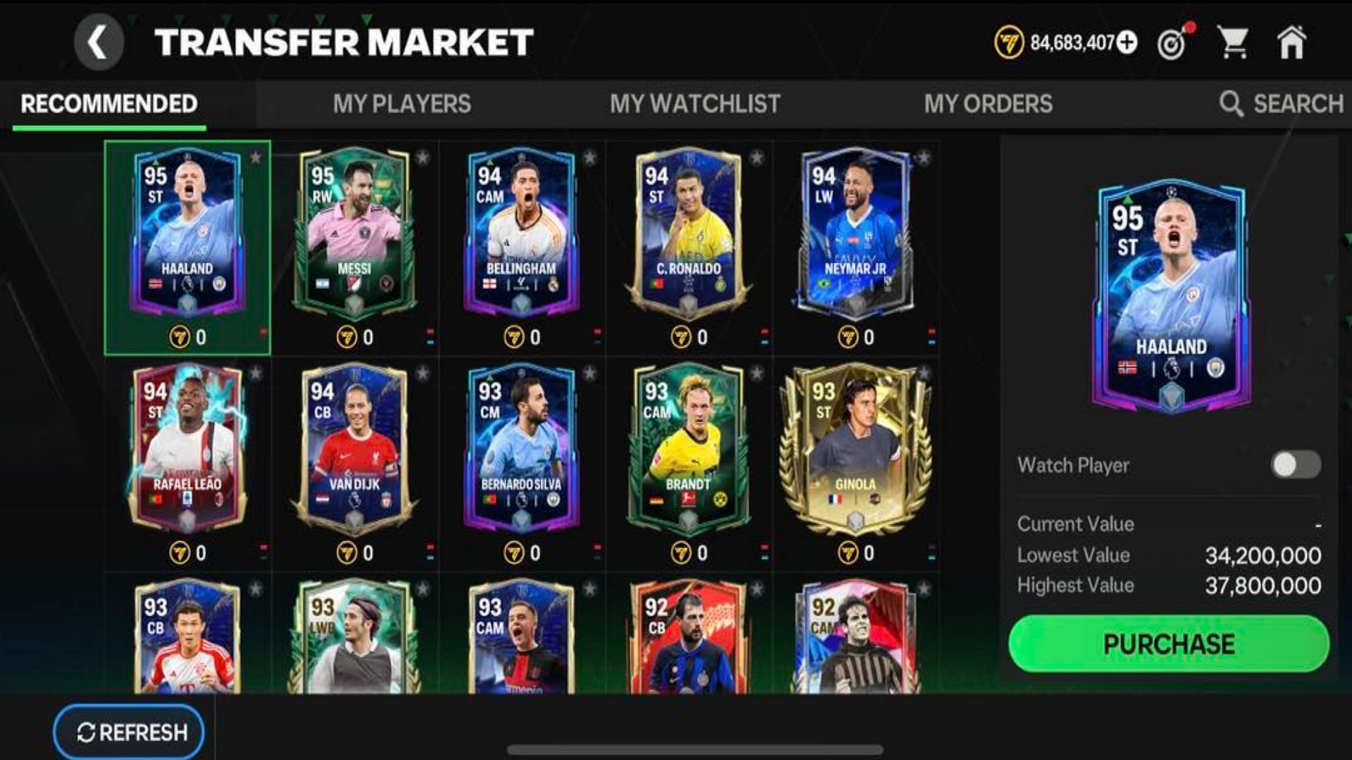 The current Market in FC Mobile (Image via EA Sports)