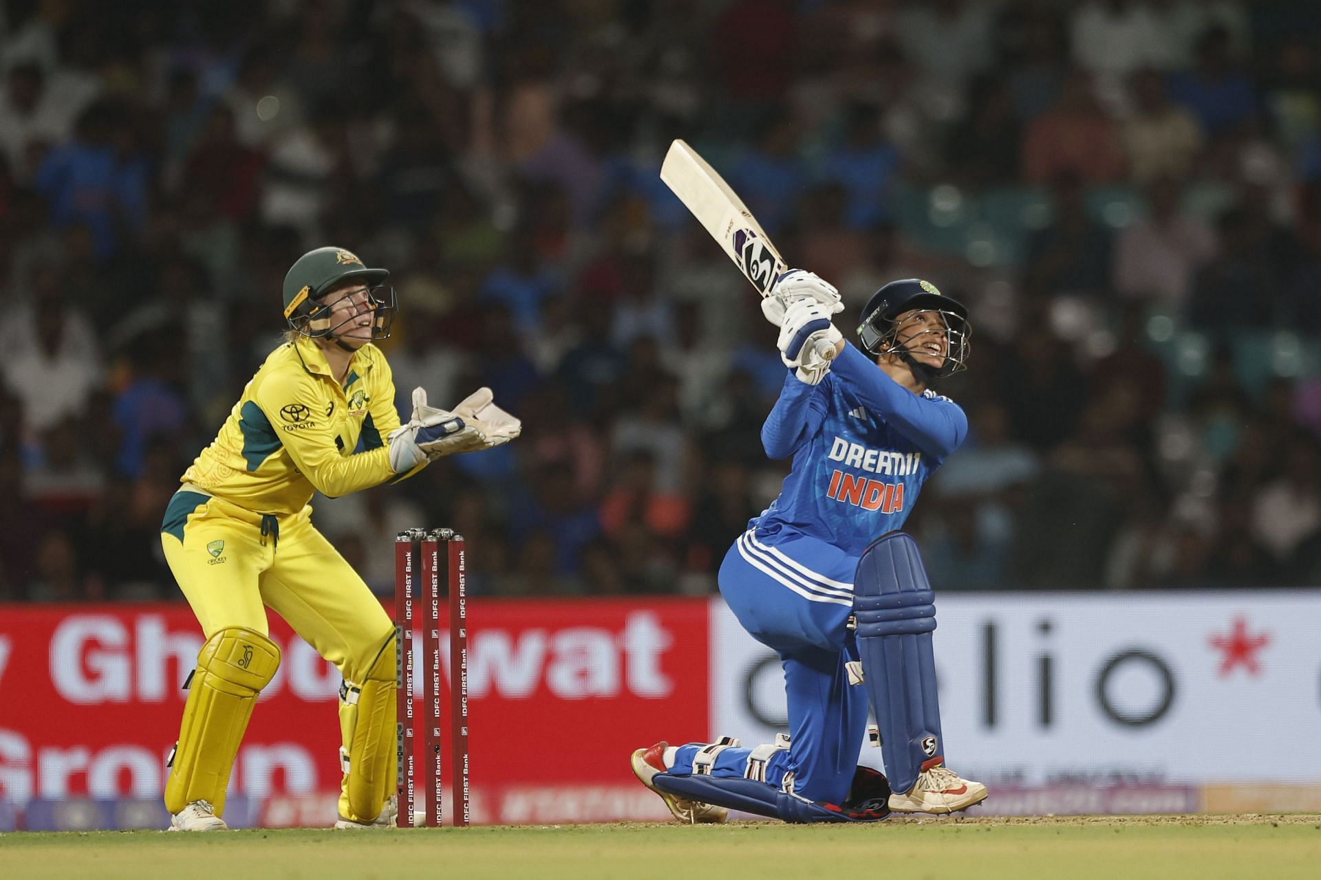 Smriti Mandhana batting in a T20I against Australia. (Pic: Getty Images)