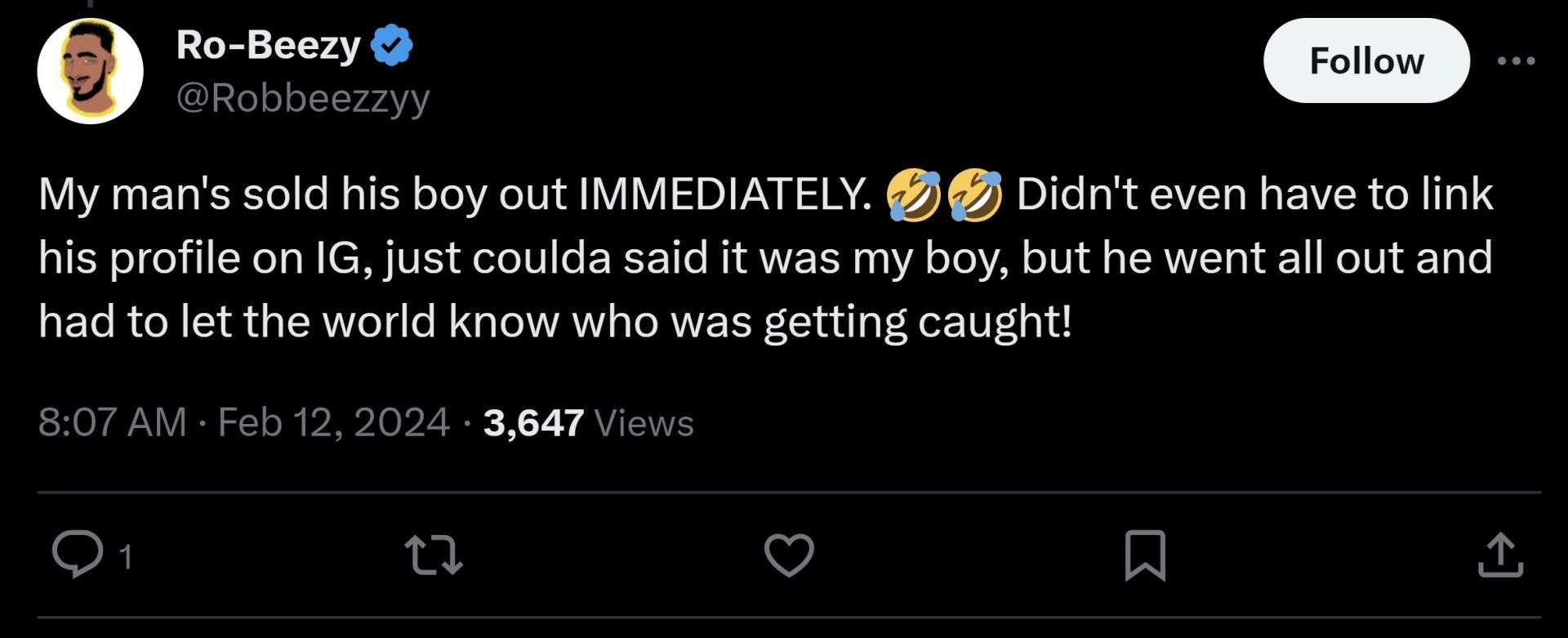 X user @Robbeezzyy&#039;s comment, stating that Vitaly &quot;sold his boy out immediately&quot; (Image via Drama Alert/X)