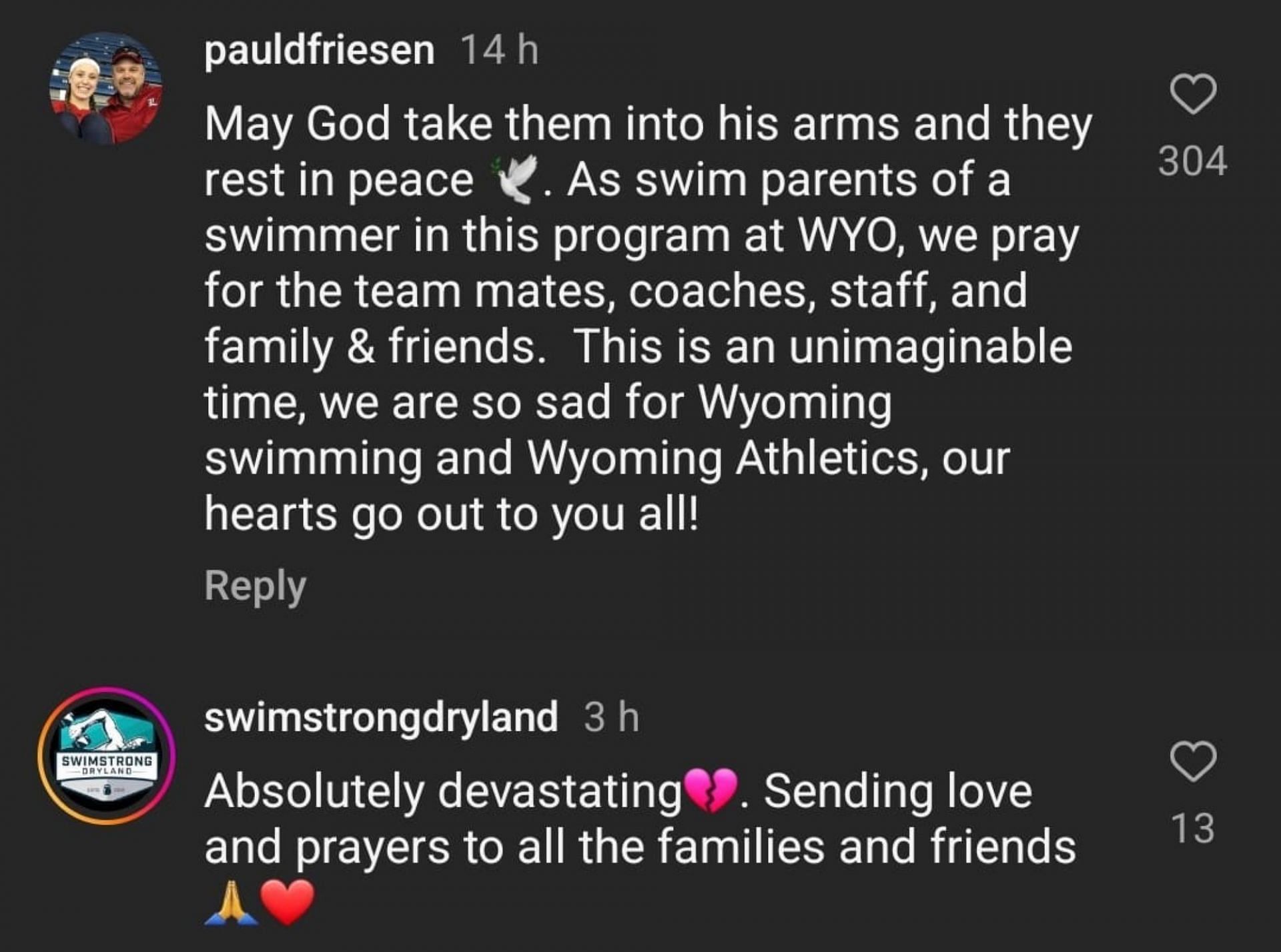 Community members share condolence messages on social media (Image via Instagram)