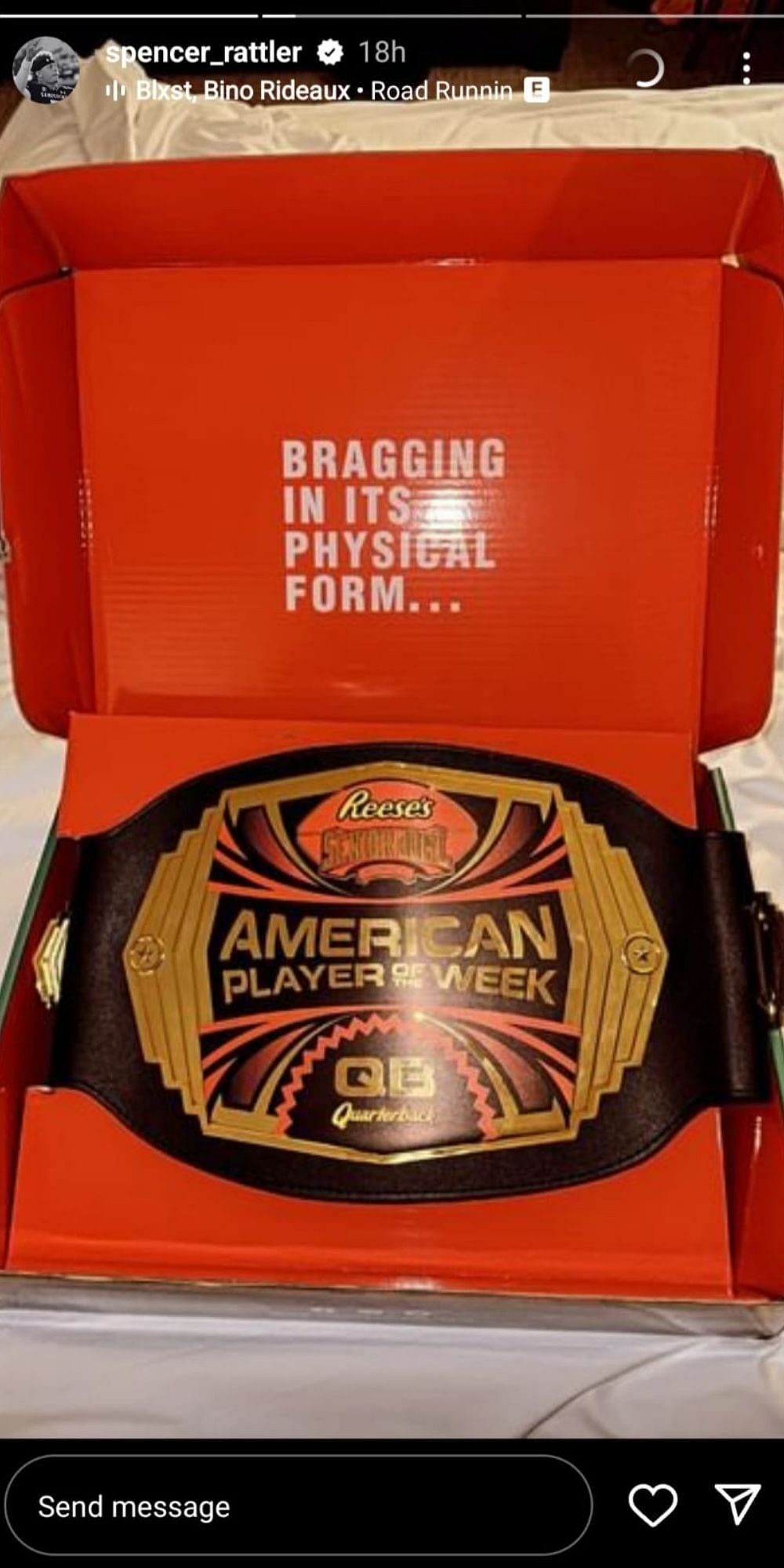 The former Gamecocks QB&#039;s Senior Bowl belt.