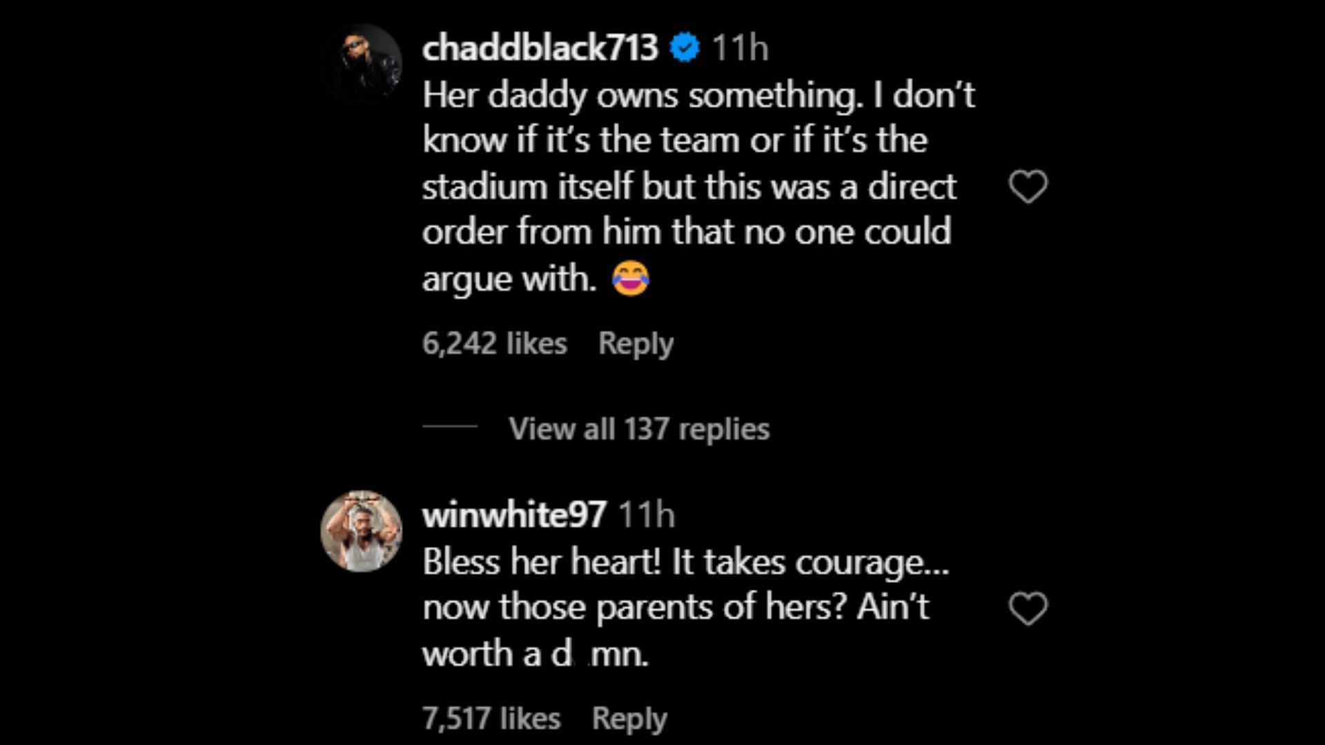 Netizens predicting about the position of Murray&#039;s parents. (Image via Instagram/ chaddblack713/ winwhite97)