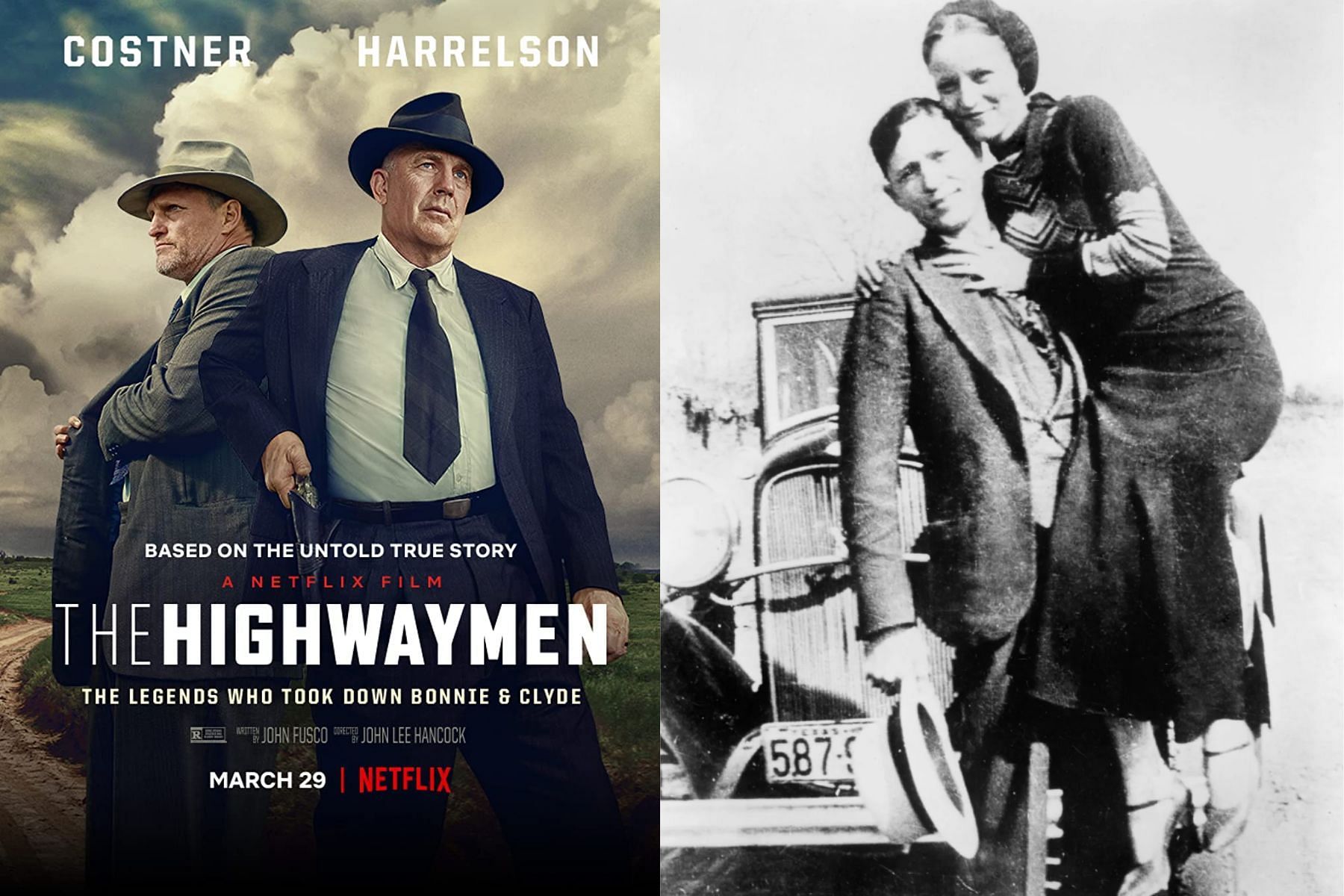 The Highwaymen official poster (Images via Left: Twitter @Refusing2Forget &amp; Right: Britannica)
