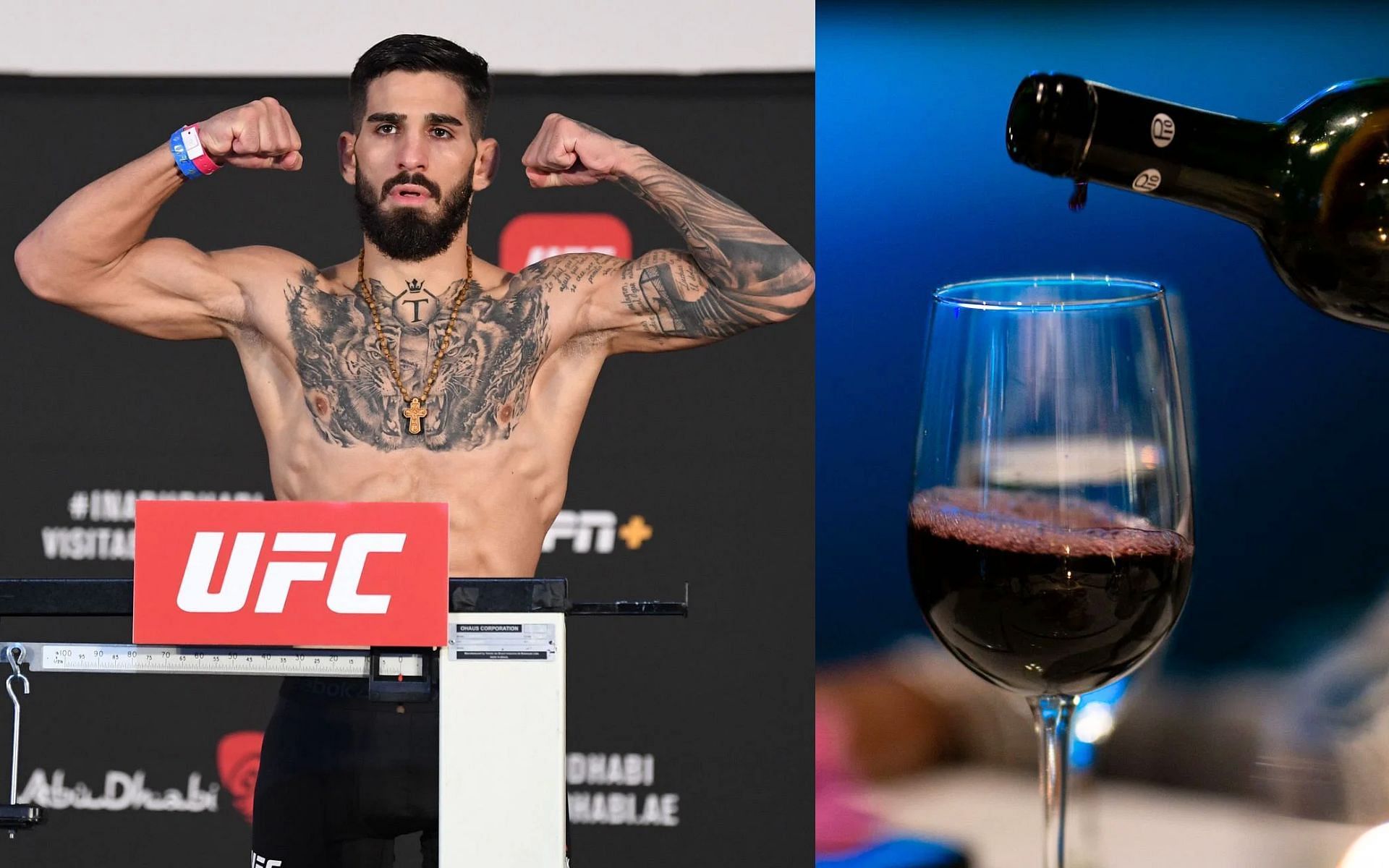 Ilia Topuria (left) explains why he drinks wine while cutting weight for his fight [Images Courtesy: @GettyImages]