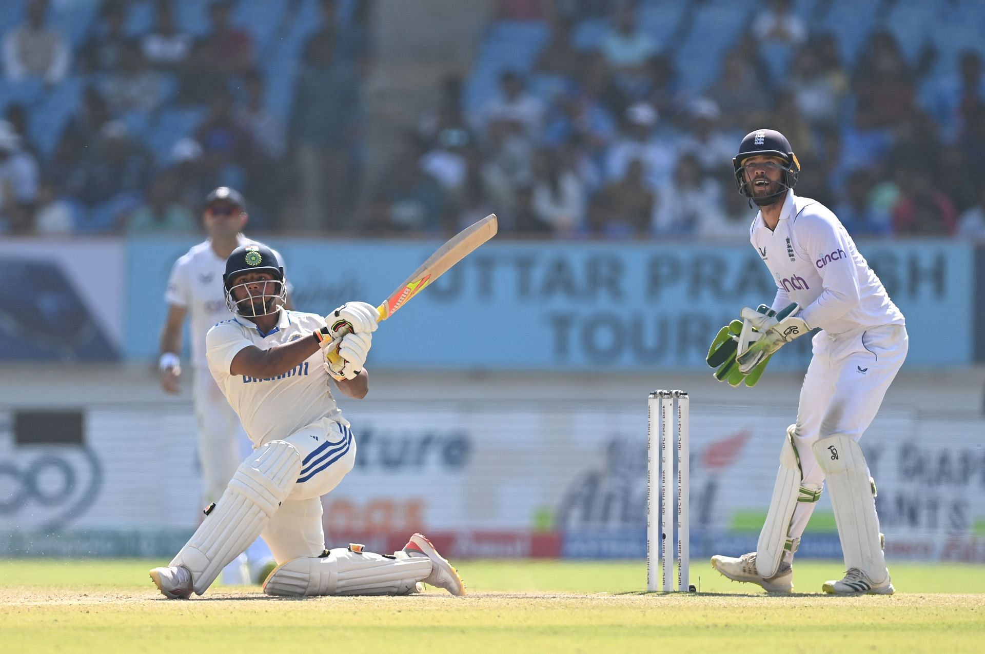 Sarfaraz Khan sweeps: India v England - 3rd Test Match: Day Four
