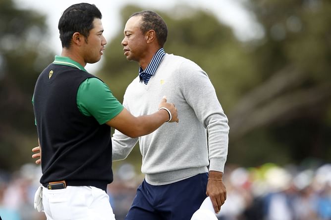 Tiger Woods wishes Hideki Matsuyama on winning the Genesis Invitational with a record-breaking round at Riviera