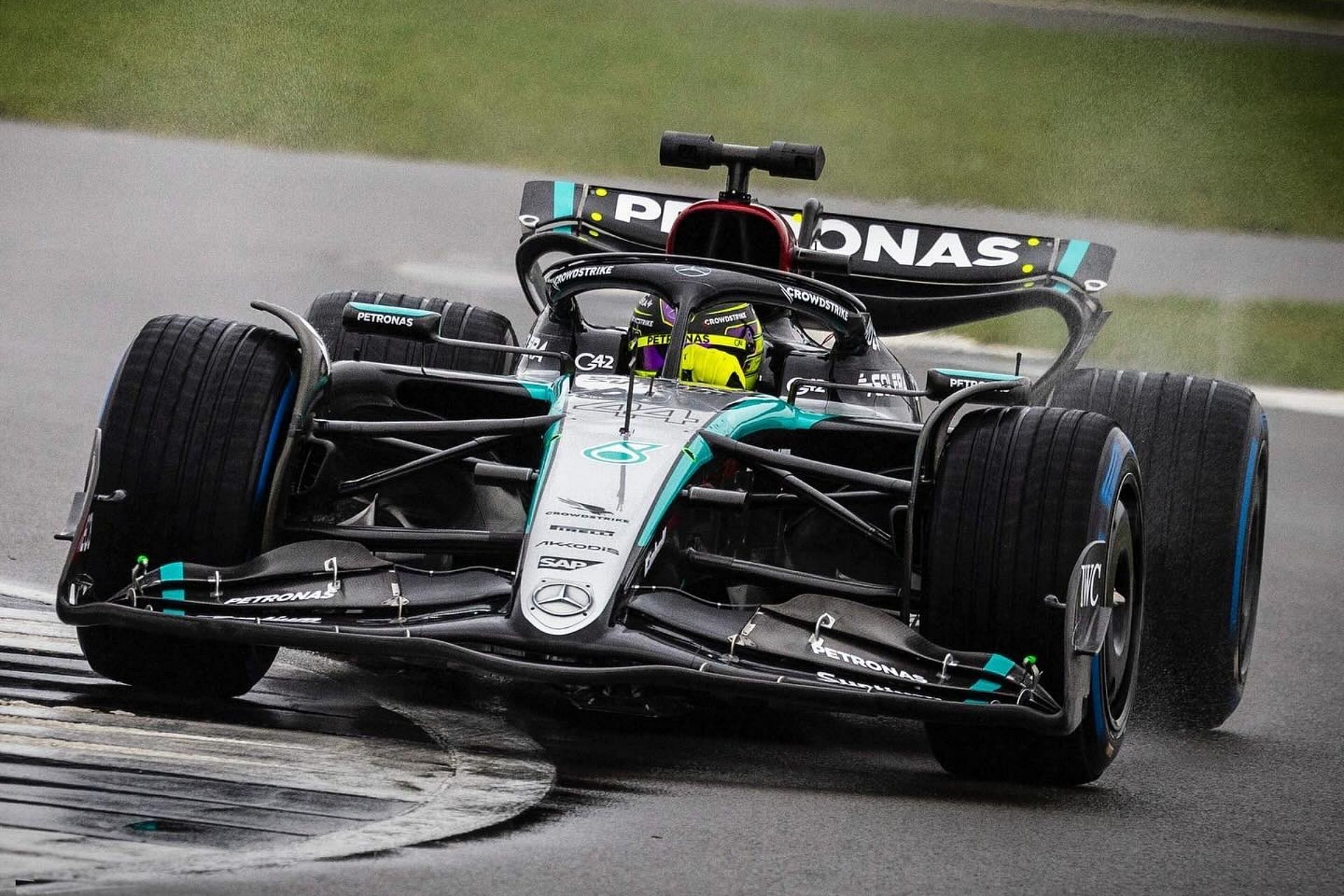 Mercedes W15 on the Silverstone Circuit (Image via X/@MercedesAMGF1)