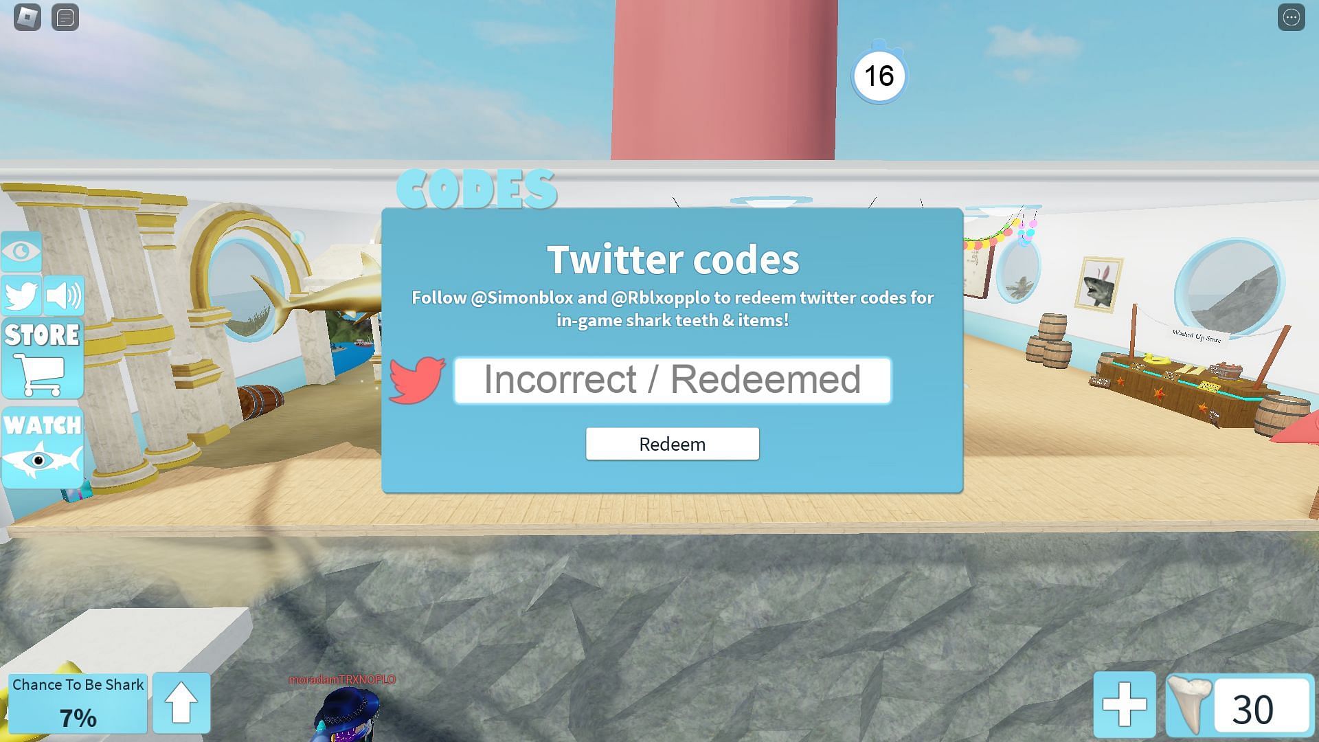 Troubleshooting codes for SharkBite (Image via Roblox)