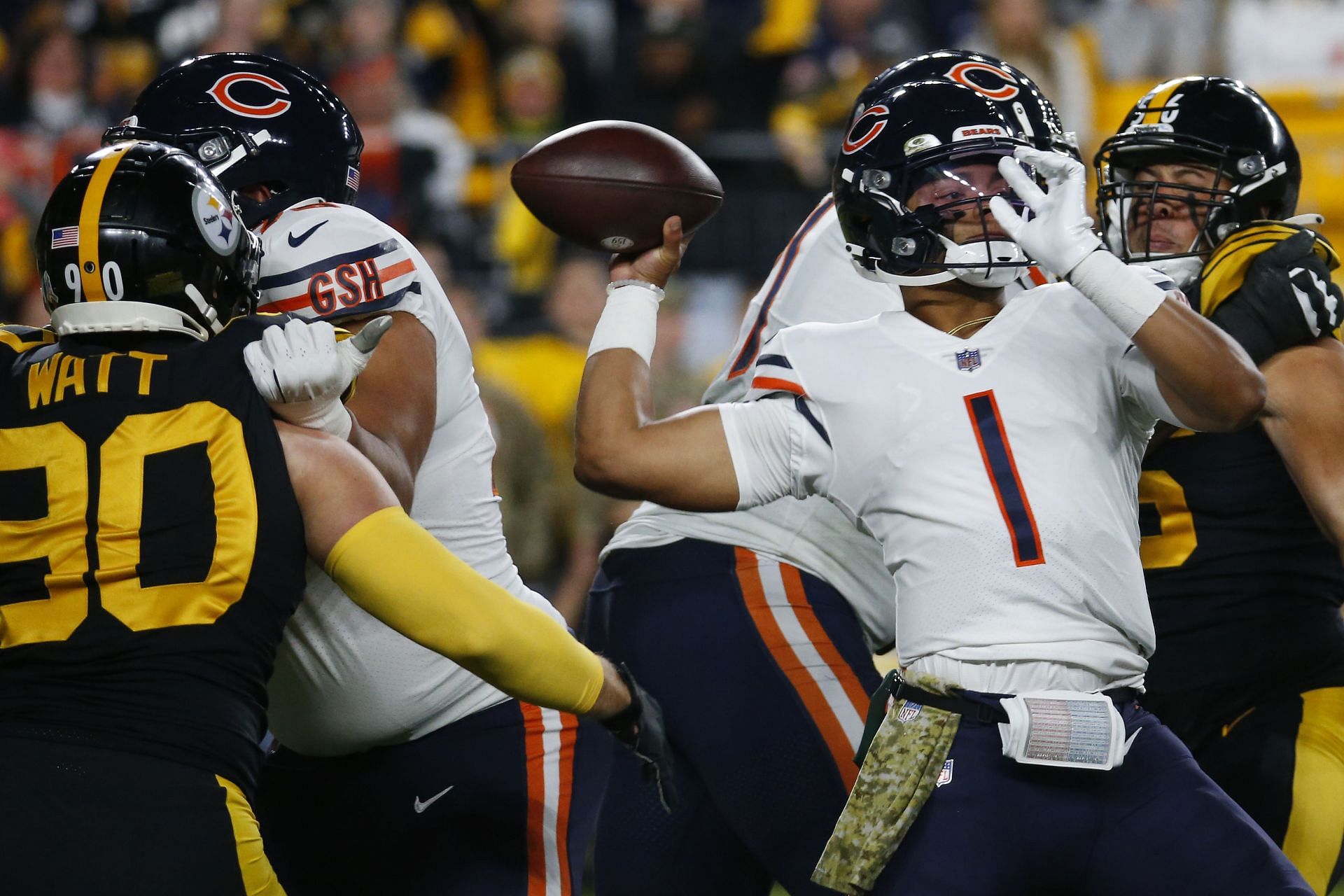 Justin Fields during Chicago Bears v Pittsburgh Steelers