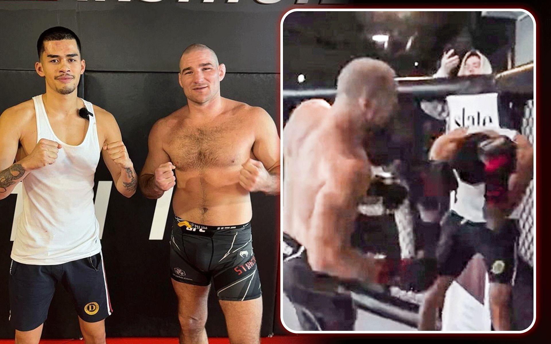 Sneako (far left) and Sean Strickland (second from left) recently engaged in a sparring session (right) [Images courtesy: left image via @sneako on Instagram and right image via Sneako on Rumble]