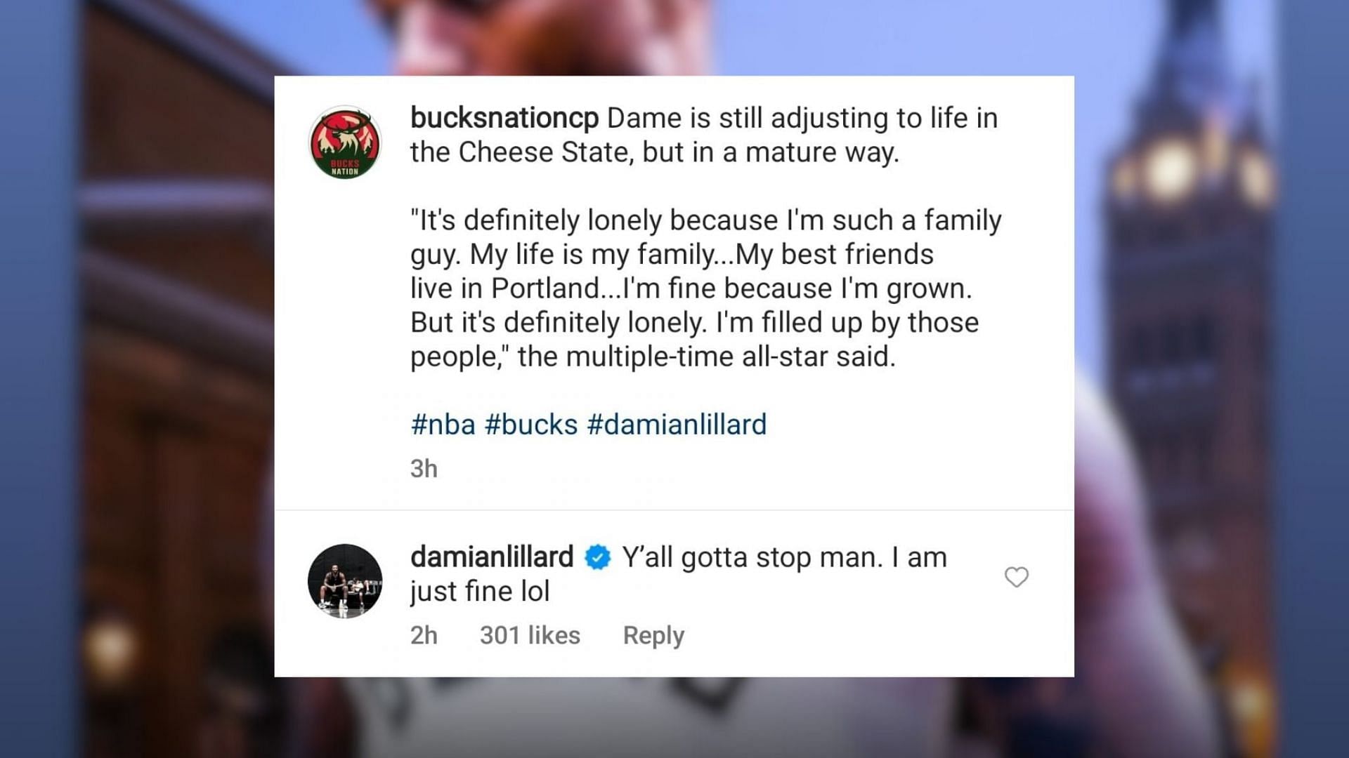 Dame comments on the post about his situation in Milwaukee.