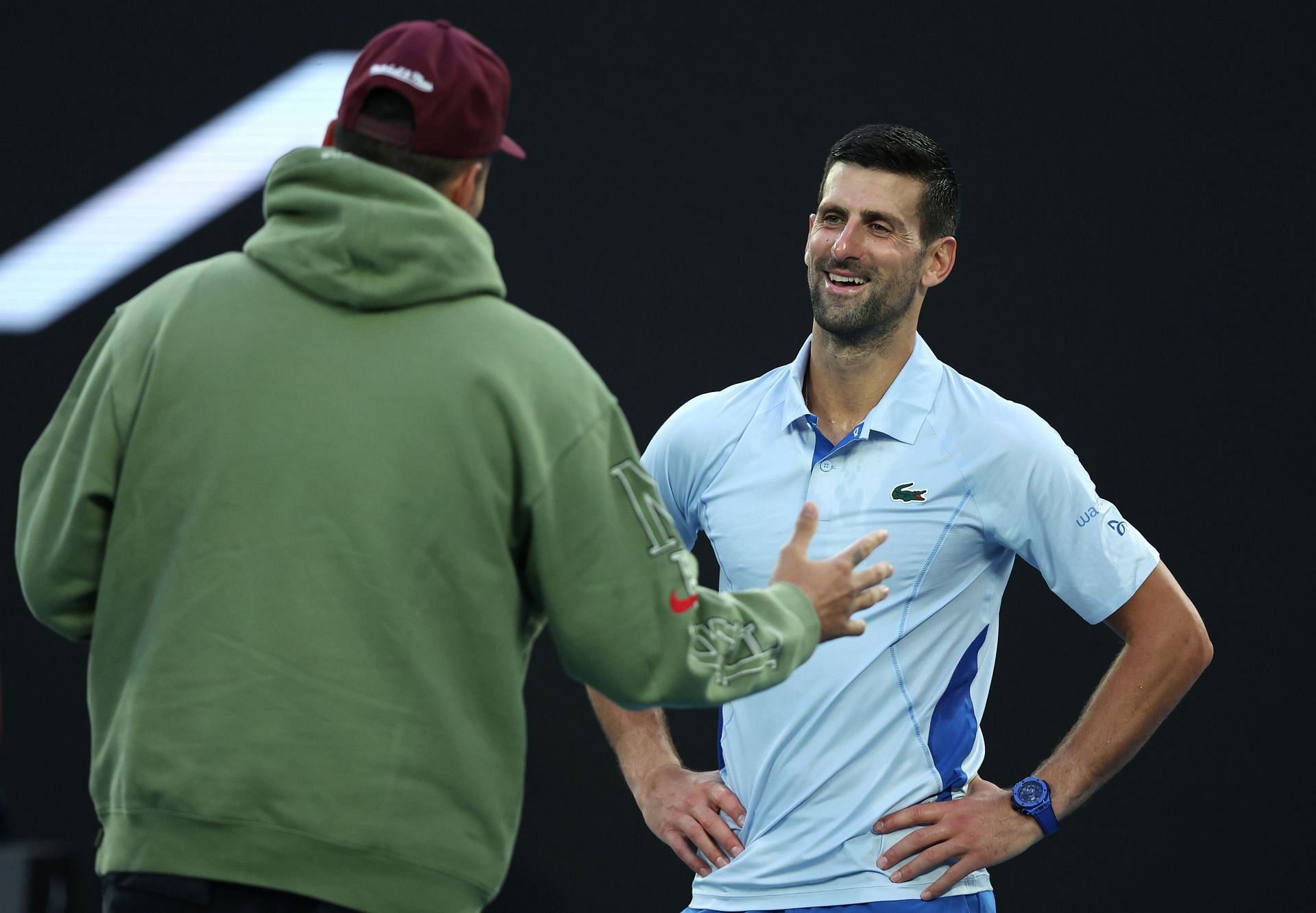 Nick Kyrgios interviewing Novak Djokovic at the 2024 Australian Open