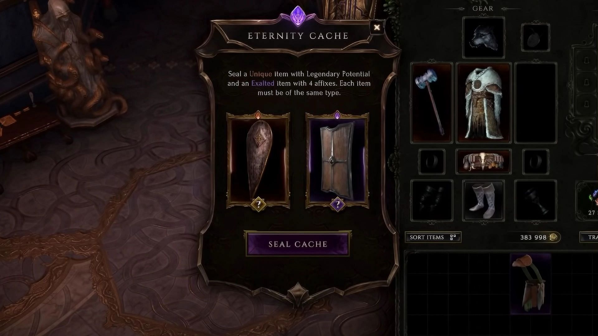 Stack the necessary resources in Eternity Cache to craft the Legendary item (Image via Eleventh Hour Games)